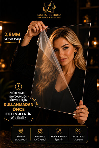 LucitART Şeffaf Pleksi Levha 2.8mm - 3mm | Cam Görünümlü Kırılmaz Akrilik Ple...