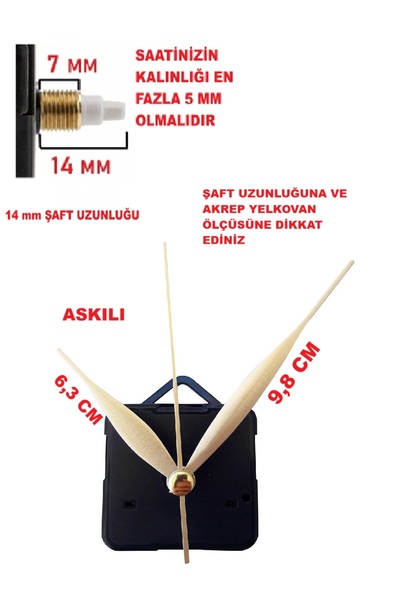 CNR SHOP Saat Mekanizması 14 MM ŞAFT BOYU Sessiz Çalışır Akar Küçük Boy Akrep...