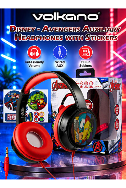 Volcano SMD Disney Avengers Auxiliary Headphones with Stickers for Kids, Wire...