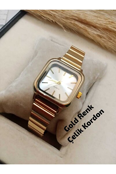 Ricardo Yeni Moda Vintage Çelik Blok Kordon , Kare GOLD RENK KASA Tasarım , G...
