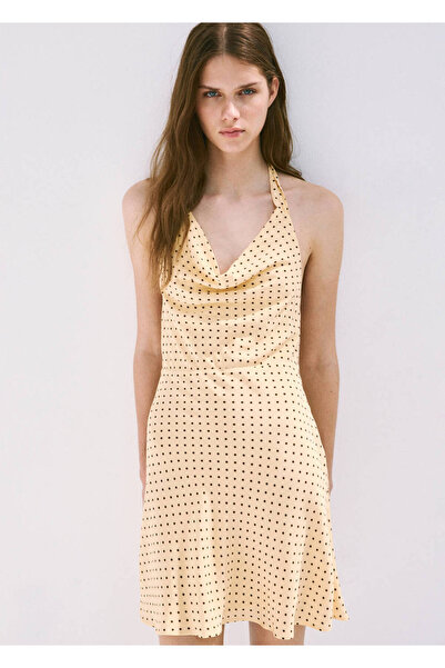 MANGO Woman Polka dot dress with draped neck
