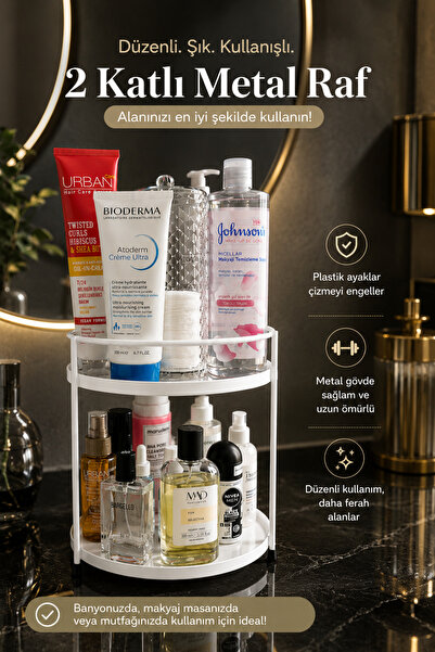VENON BEYAZ Banyo Kozmetik Takı Düzenleyici Çok Amaçlı Organizer 2 Katlı Serv...