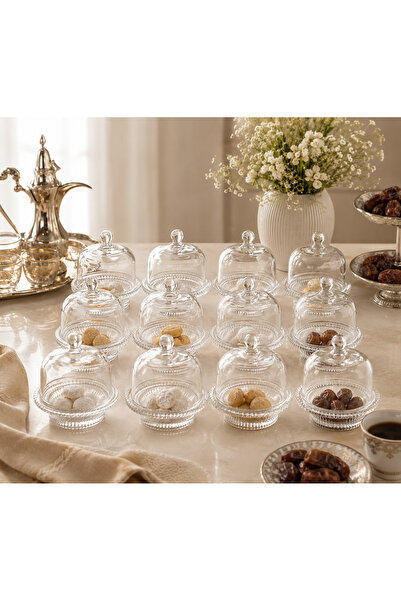 Dania Luxury glass serving set – 12 pieces with elegant lids for serving choc...