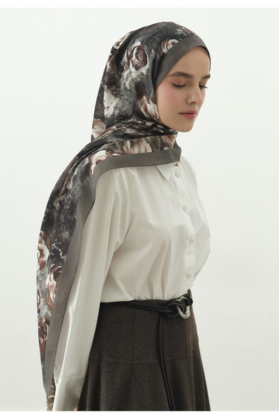 Freshscarfs Madeleıne Desenli Pamuk Viskon Şal Gri