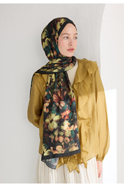 Freshscarfs Hıbıscus Beauty Floş Viskon Şal Derin Yeşil