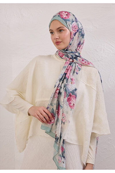 Freshscarfs Magnolıa Desen Rami Şal Soft Yeşil