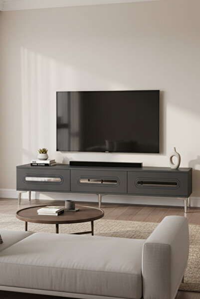 cnyr TSA1806AS - RANY TSA180 TV STAND, TV SEHPASI ve TV ÜNİTESİ ANTRASİT-SILV...