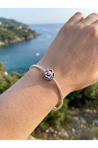 My Story Pembe Menekşe Çiçeği Gümüş Charm