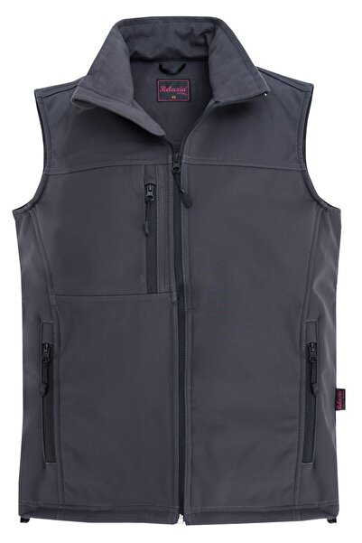 İŞMONT Erkek Gri Fermuarlı Softshell Yelek Omuz Robalı Polarlı Ayarlanabilir ...