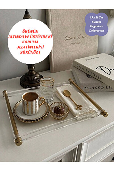 Premium Plexiglass Transparent Tray Gold Unbreakable Decorative Serving Tray with Brass Handle