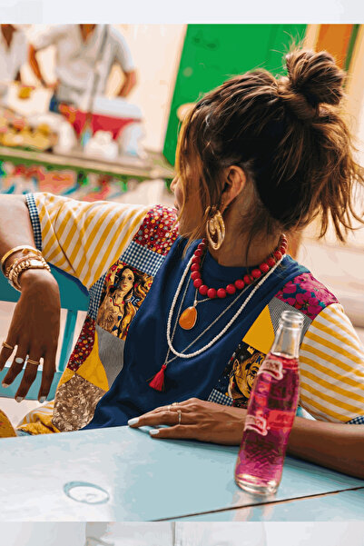 poupee Kadın Bluz, Kadın T-shirt, Kadın Oversize Patchwork Tişört Renkli Dese...