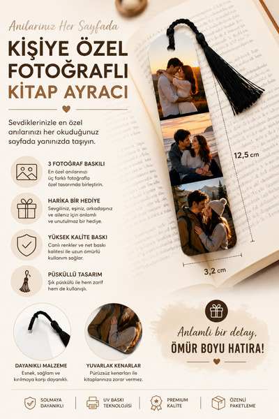 umurcraft Kitap Ayracı Kişiye Özel 4 Fotoğraflı (METAL)
