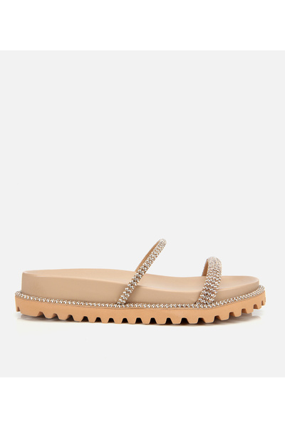 Hotiç Women's Leather Beige Stone Slippers