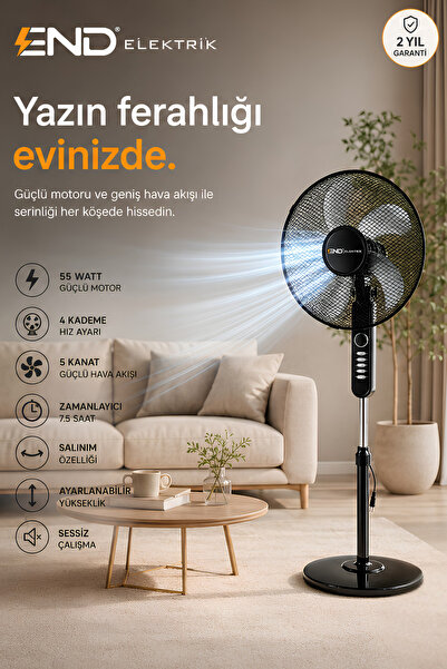 End 55 WATT YÜKSEK GÜÇ-ZAMAN AYARLI-5 KANATLI LÜX VANTİLATÖR