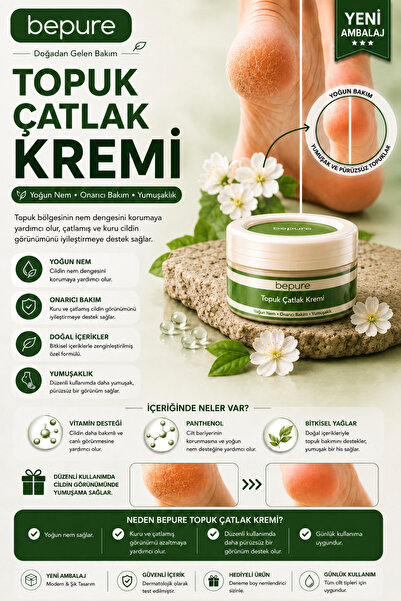 Bepure Topuk Çatlak Kremi, Çatlak Oluşumunu Engellemeye Yardımcı, Krem 50ml