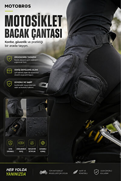 Motobros Yazısız Motosiklet Bacak Bel Çantası Deri Premium Bacak Çantası