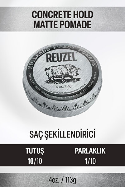 Reuzel Concrete Hold Matte Pomade Erkekler için Saç Şekillendirici Krem 113Gr