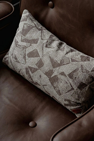 Maison Pactole Square Patterned Beige Brown Stuffed Throw Pillow -Mil-