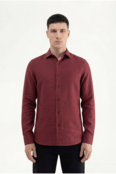 Machinist Men's Basic Linen Shirt Claret Red