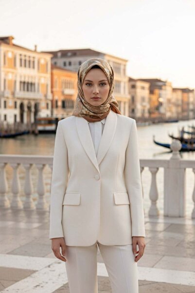 Vissona %100 Twill İpek Geometrik Ve Çiçek Desenli Bakır Renkli 90x90 Eşarp D...