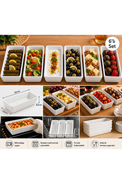KUBİLAY Cooker Porselen Dikdörtgen Mini Derin Çerezlik 6'lı