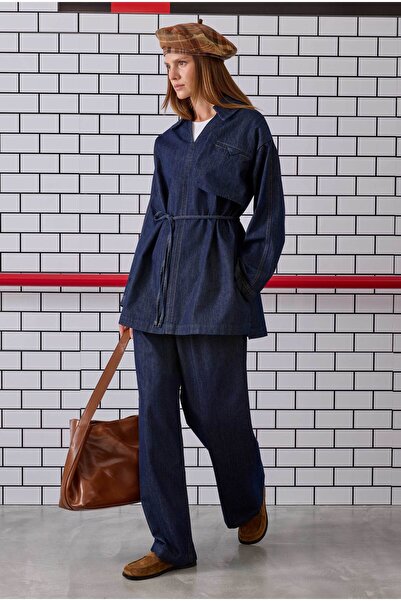 HEQA Cep Detaylı Denim Tunik Mavi