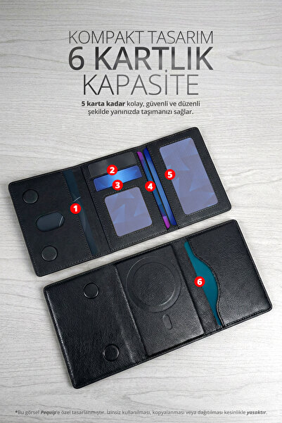 Pequip Magsafe Uyumlu 6 Kart Hazneli Mıknatıslı Cüzdan Kartlık Stand Özellikli Katlanabilir Kartlık
