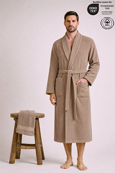Ellaline Muški kućni ogrtač 100% pamuk sertifikovan 2-dijelni Şalyaka Prugast...