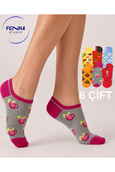 FENRA STUDIO Pack of 6 Women's Ice Cream Patterned Summer Cotton Combed Cotto...