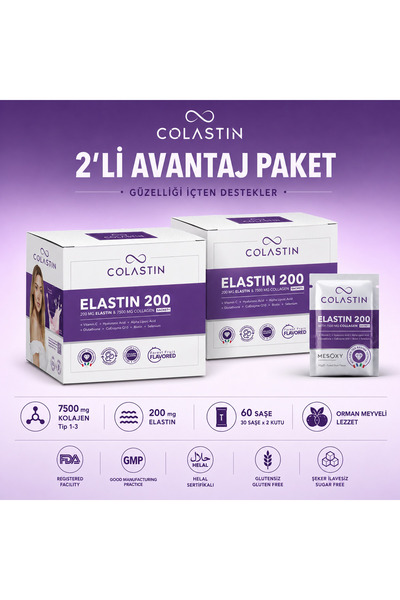 Colastin Collegen 7500 mg ,Elastin 200 mg & 30'lu Saşe X2