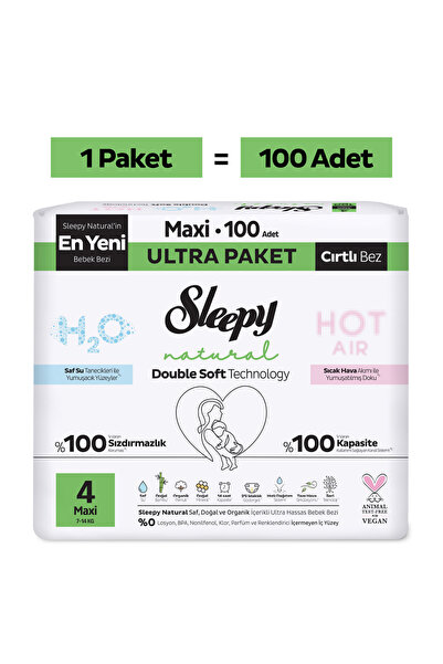 Sleepy Natural Double Soft Ultra Paket Bebek Bezi 4 Numara Maxi 100 Adet