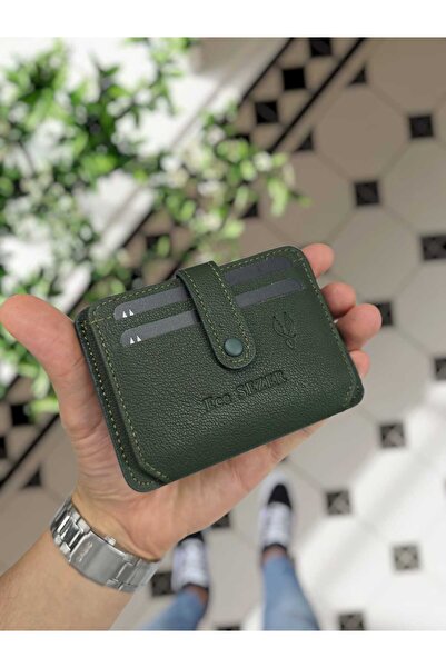 VİSSO 8600 Hakiki Deri Çıtçıtlı Kartlık Akordeon Kimlik Bölmeli Kişiye Özel Bay Çanta YEŞİL