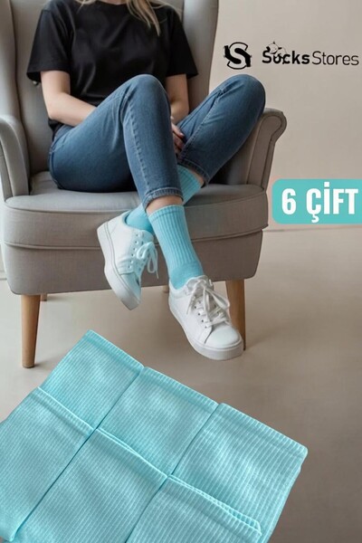 Socks Stores 6 Pairs of Unisex Turquoise Colored Cotton Socks - Colorful Tenn...