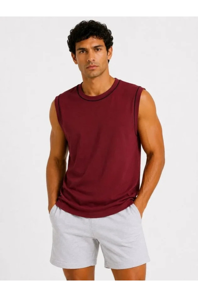 Generic Brand Men's contrast trim sleeveless tank top crew neck summer basic ...