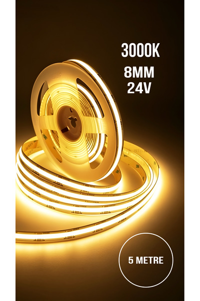 Nexo Cob şerit led sıcak Beyaz 8mm/24V (5 Metre