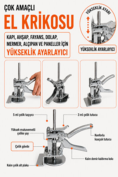 pratikmen Çok Amaçlı El Krikosu Ahşap, Fayans, Dolap ve Paneller için Yükseklik Ayarlayıcı