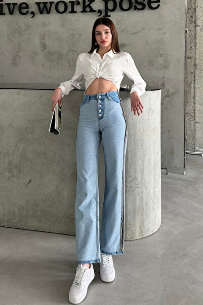 XRAY JEANS Γυναικείο τζιν Palazzo Ice Blue με αντίστροφη ραφή