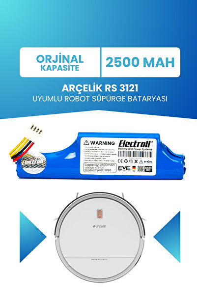 ELECTROLL Arçelik Rs 3121 Uyumlu Batarya (ORJİNAL KAPASİTE) 2500mah Pil Robot...