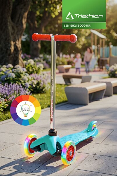 Triathlon T 137 M Hook 7 Renk Led Işıklı Tekerlekli 3 Kademeli Scooter Kırmız...