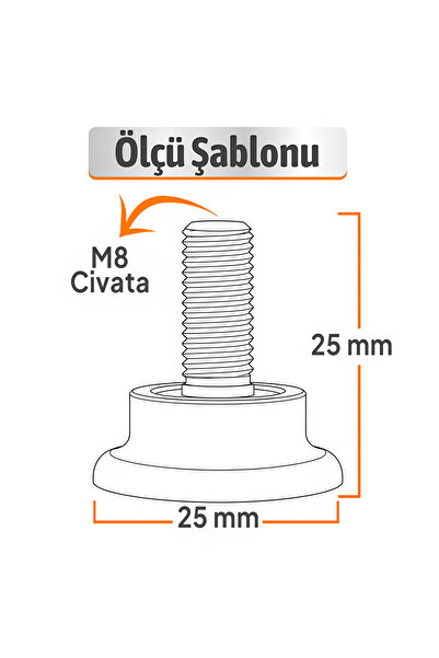 NZB Bingo Rotil Ayak M8 Civatalı 25 Mm Siyah Profil Ayağı 2.5 Cm