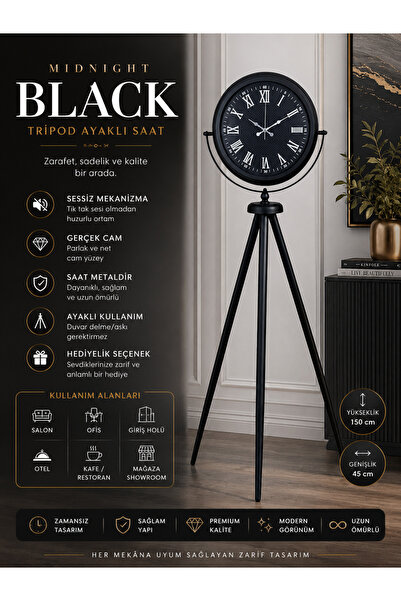 Genel Markalar Midnight Black Tripod Ayaklı Saat