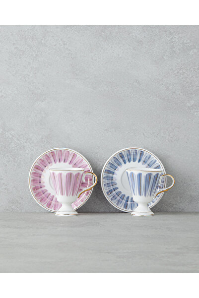 English Home Winnie Porselen 4 Parça 2 Kişilik Kahve Fincan Takımı 90 ml Pembe - Mavi