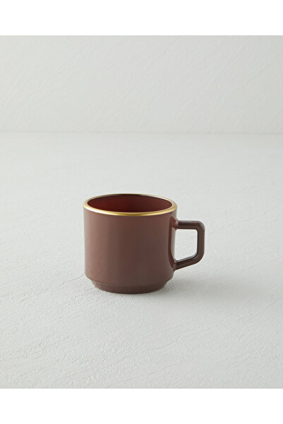 English Home Brownfall Cam Standlı ve 4’lü Kupa 180 ml Kahverengi-Gold