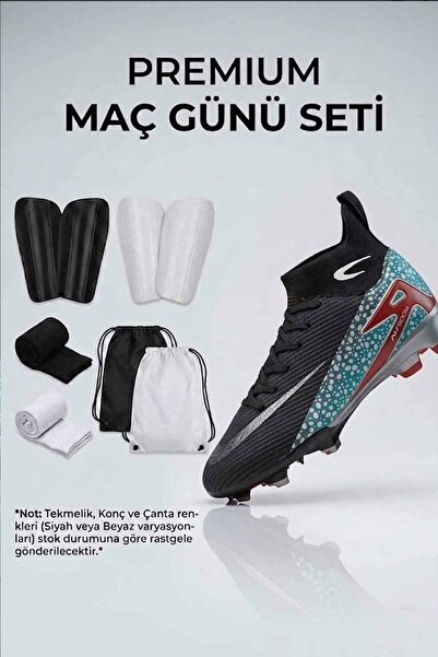 rekorsport Çocuk ve Yetişkin Profesyonel Siyah Krampon Futbol Seti 4'lü (28-4...