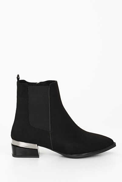 GÖNDERİ(R) Women's / Girls' Black Suede Zippered Pointed Toe Chunky Heeled Ch...