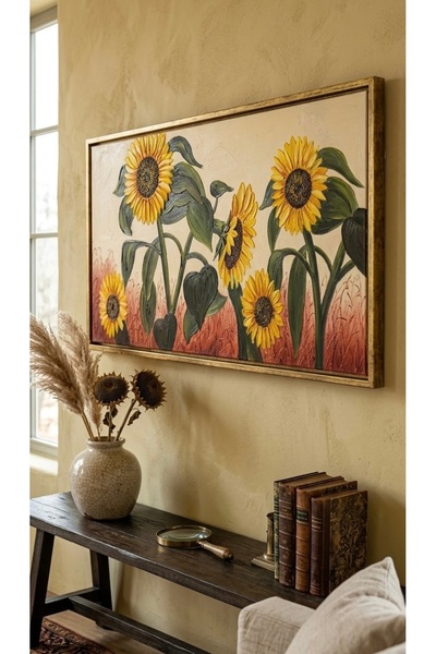 PINALE ART Ayçiçeği Tamamı El Yapımı Duvar Dekorasyon Yağlıboya Tablo 60x120 cm