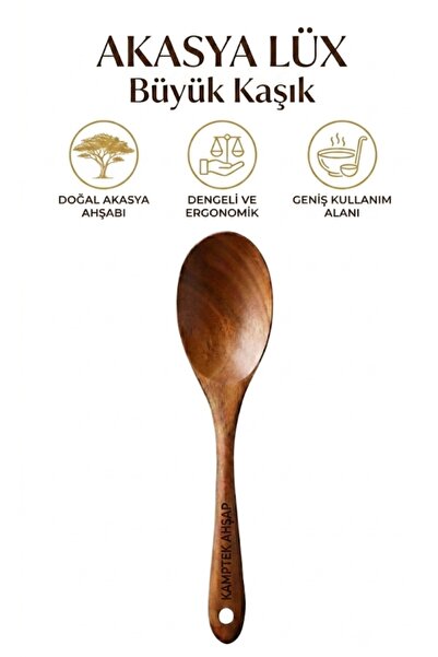 kamptek kamp teknolojisi Kamptek Akasya Ahşap El Yapımı Servis Kaşığı - Doğal...