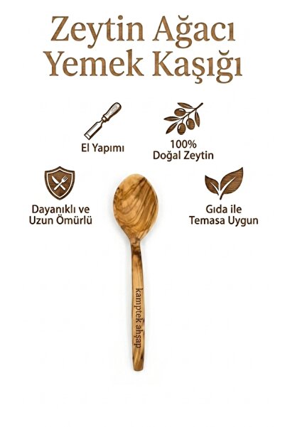 kamptek kamp teknolojisi KampTek Ahşap Zeytin Ağacından Kaşık Küçük Boy Yemek...