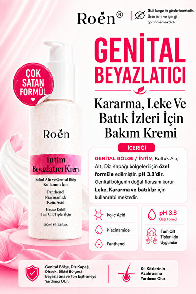 Roen Genital Bölge Beyazlatıcı Krem, Bikini Bölgesi, Dirsek, Koltuk Altı, İntim Beyazlatıcı Krem 100ml