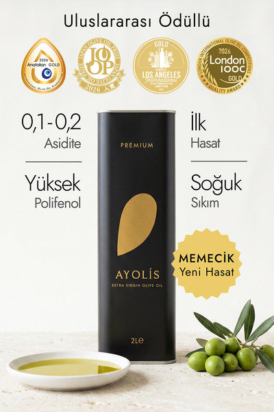 Ayolis Premium Gurme Memecik Zeytinyağı 2 Lt Ödüllü Erken Hasat Soğuk Sıkım N...